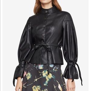 BCBGMAXAZRIA Faux-Leather Pleated-Sleeve Jacket